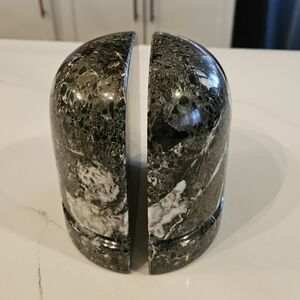 Pair of Black Zebra Dome Marble Bookends Made in Pakistan